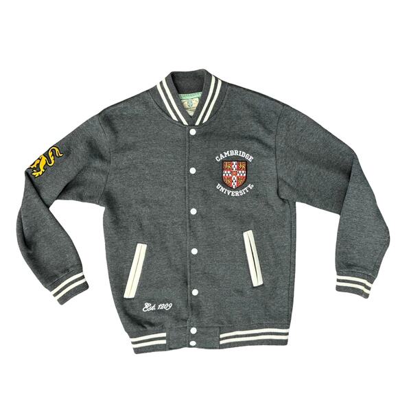 Cambridge University Gray White Trim Lion Letterman Bomber Sweatshirt sz XS - Picture 1 of 11